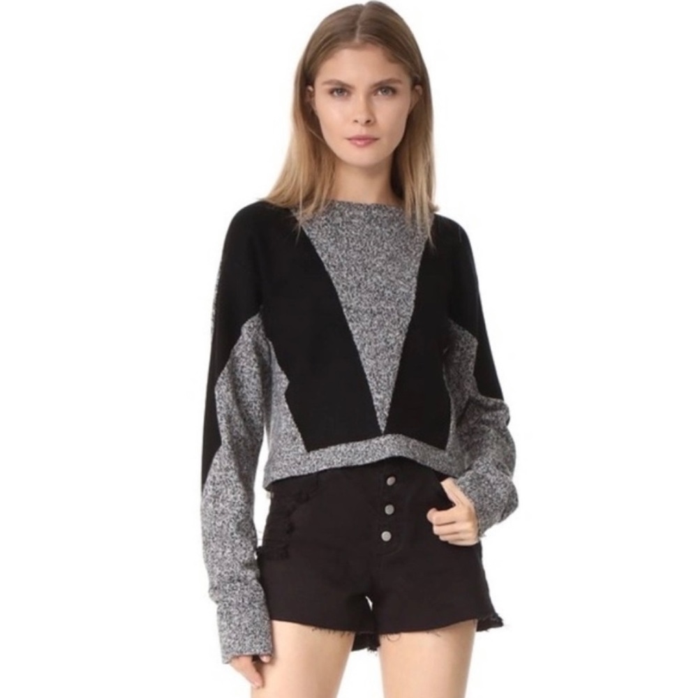 PUBLIC SCHOOL • NY Sana Black/Grey Colorblock Cropped Crewneck Knit Sweater, M - Picture 16 of 16